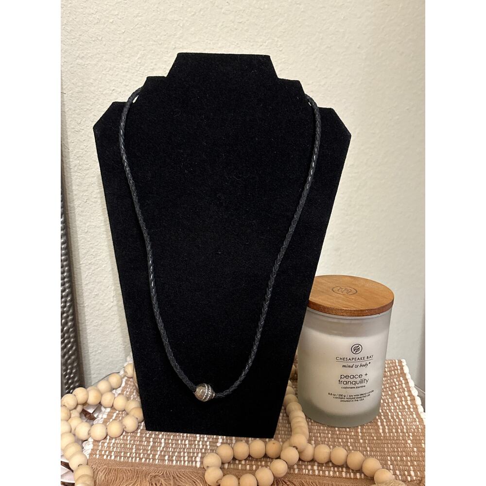 Black Braided Leather Rope Necklace With Magnet Closure